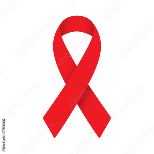Blood cancer red ribbon symbol, Red awareness ribbon sign for HIV AIDS and cancer support vector illustration.