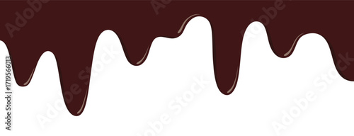 Realistic dripping brown chocolate on white background.