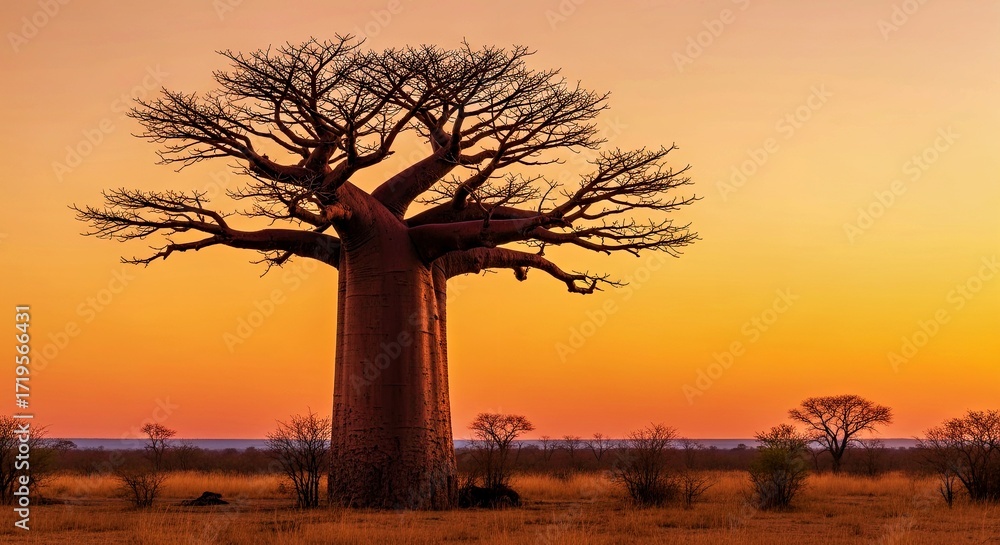 Fototapeta premium Photorealistic Image of a Solitary Ancient Baobab Tree
