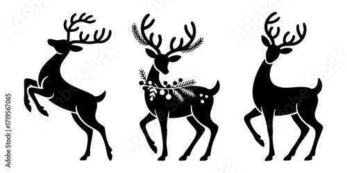 Set of deer silhouettes isolated on white background. Vector illustration.