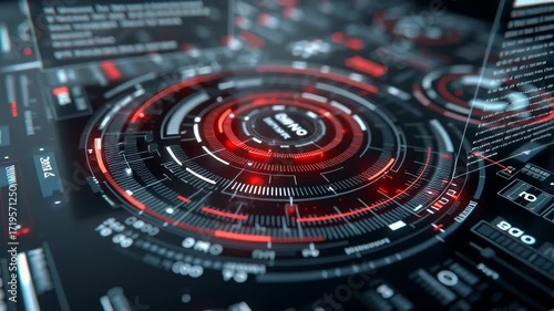 Wallpaper Mural Futuristic Engine Motion graphic of Blue color and red screen searching an object with futuristic head up display (HUD UI) technology interface screen and chat panel abstract background Torontodigital.ca