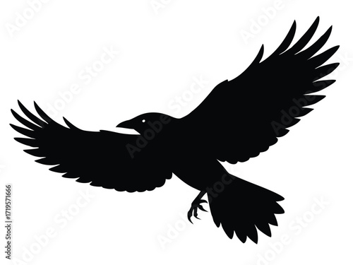 crow flying silhouette icon design on white background