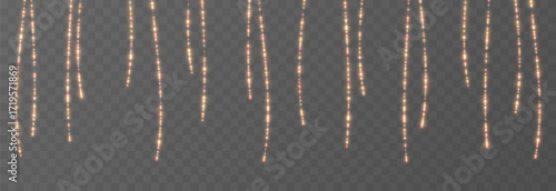 Glowing falling garlands png. Bright Christmas golden lights. Christmas decoration for holiday design.