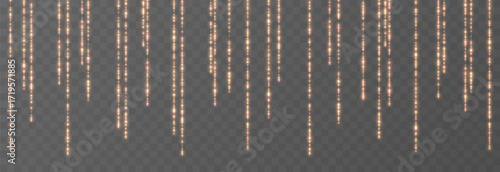 Glowing falling garlands png. Bright Christmas golden lights. Christmas decoration for holiday design.