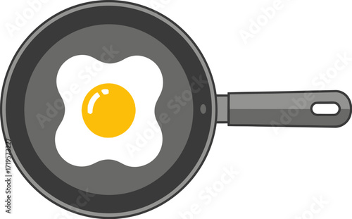 A single, perfectly fried egg cooks in a black frying pan, ready for a delicious breakfast.