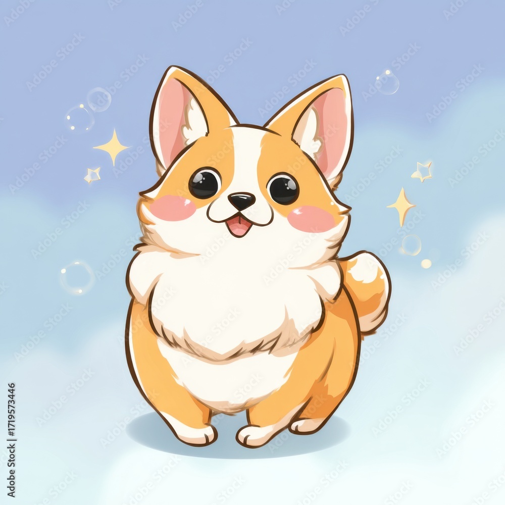 Fototapeta premium Adorable Corgi Cartoon Character with Sparkling Background.