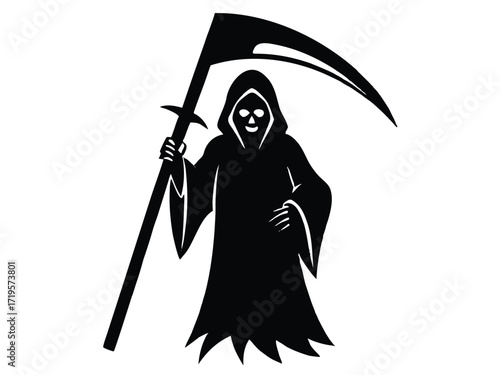 grim reaper scythe silhouette icon design on white background