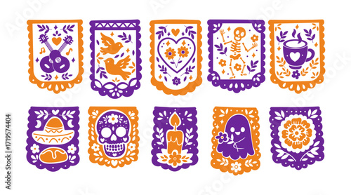 Colorful papel picado banner for Day of the Dead