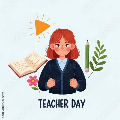 Celebrating Teacher Day with a cheerful teacher illustration and education elements