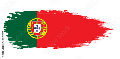 The flag of Portugal, painted with a brush in a grunge style with uneven, torn edges. The national symbol of Portugal in a stylish, dynamic design in the form of a brush stroke.