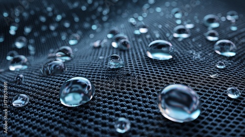 Closeup water droplets on spunbond nonwoven fabric Waterproof surface supports cooling and heat reflection Vector 3D