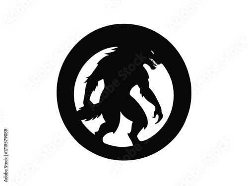 werewolf full moon silhouette icon design on white background