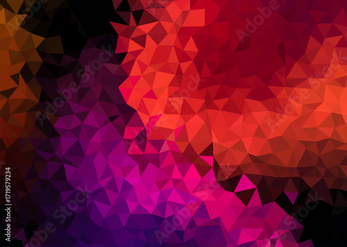 Low poly triangular background in bright colors. Colorful polygonal banner template. Multicolor backdrop in origami style.