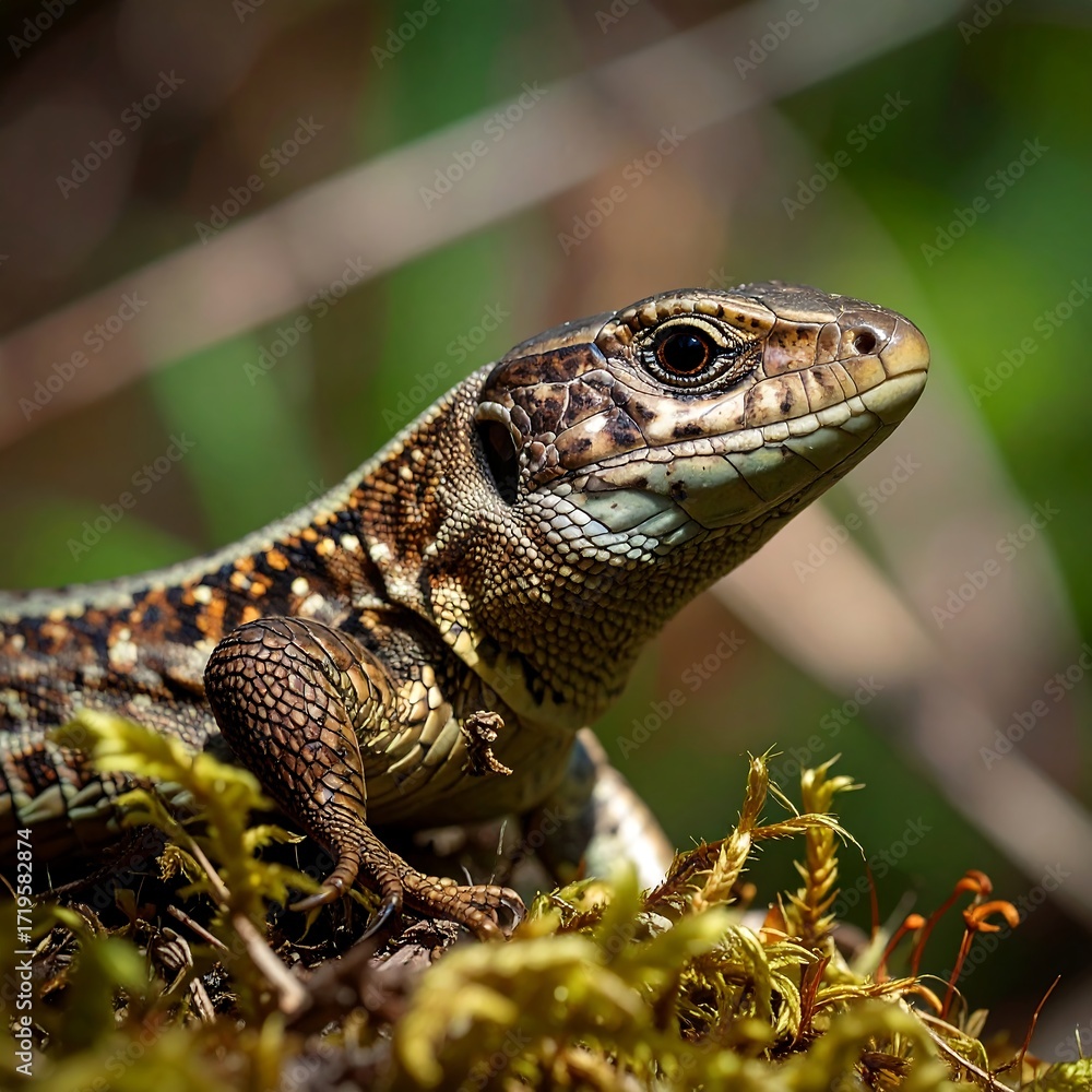 Obraz premium Lizard in forest, close-up