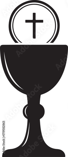 Chalice and Host Silhouette Vector Icon: Christian Eucharist & Holy Communion Symbol

