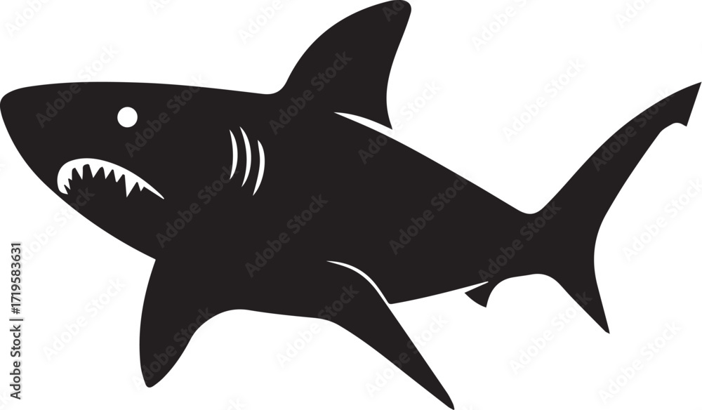 Fototapeta premium Shark black and white silhouette vector illustration