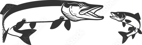 Pike hunting fish vector logo silhouette