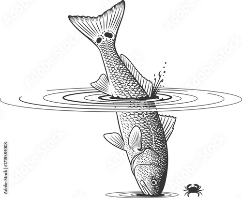 Tailing Redfish fishing logo vector art illustration silhouette