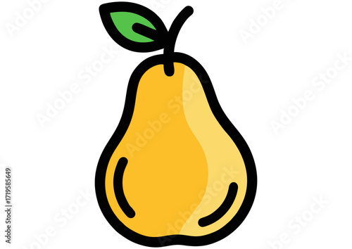 Cute cartoon pear character illustration with a happy face and green leaf