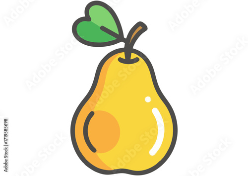 Cute cartoon pear character illustration with a happy face and green leaf
