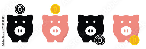 Piggy bank bitcoin money icon, vector illustration