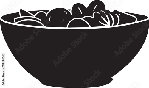 Fresh salad black and white silhouette vector illustration