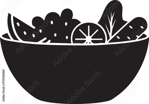 Fresh salad black and white silhouette vector illustration