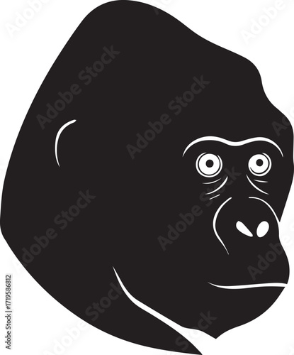 Gorilla head black and white silhouette vector illustration