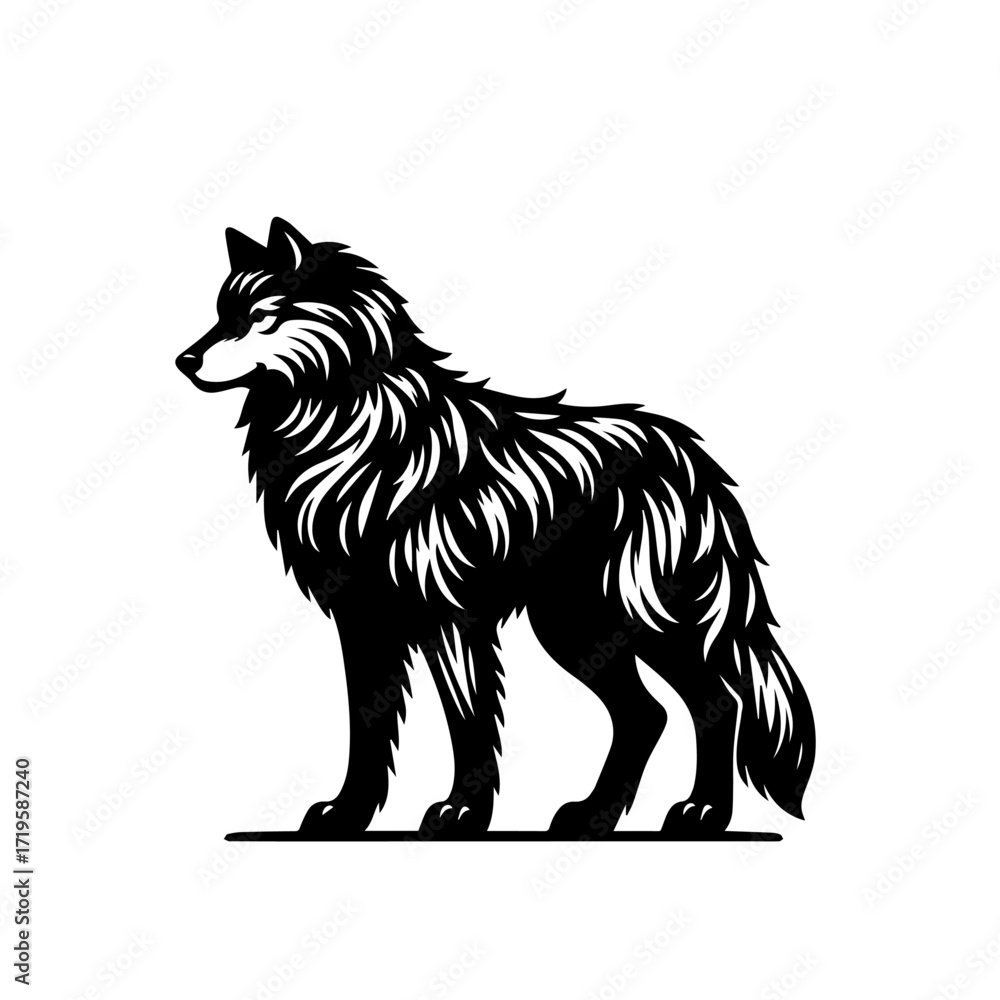 Obraz premium Majestic Lone Wolf Vector – Wild Predator Illustration