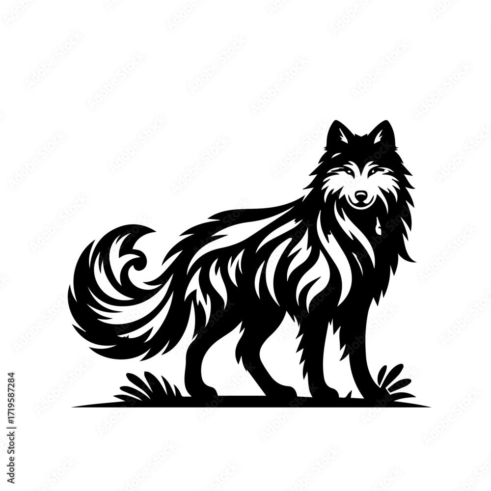 Obraz premium Standing Alpha Wolf Vector – Wild Predator Silhouette