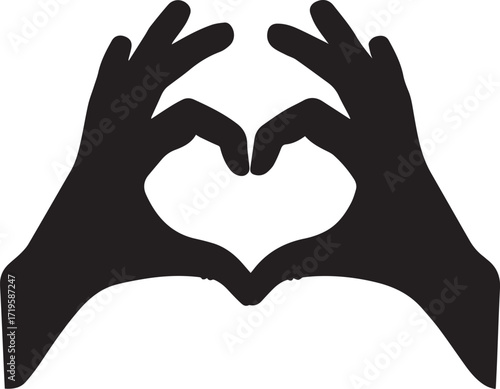 Hands forming heart shape love care  black and white silhouette vector illustration