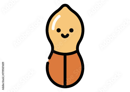 Cute cartoon acorn character illustration with a happy face and green leaf