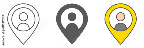 Delivery man with location pin line icon, service and delivery, map pin with person sign, vector graphics, a linear icon on a white background, eps 10.