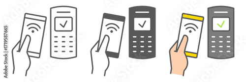 Mobile payments using smartphone color line icon, banking and payment, contactless terminal payment sign, vector graphics, a linear icon on a white background, eps 10.
