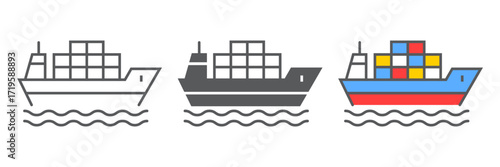 Cargo ship line icon, logistic and delivery, delivery ship sign vector graphics, a linear icon on a white background, eps 10.