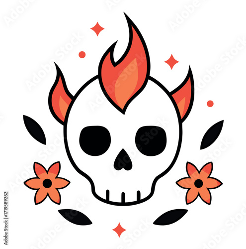 Skull with fiery eyes illustration