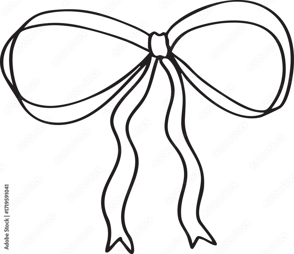 Fototapeta premium Cute Coquette Ribbon Outline. Hand Drawn Bow Clipart. Minimalist coquette ribbon clipart perfect for coloring pages, fashion design, stationery, scrapbooking, digital stickers, invitations