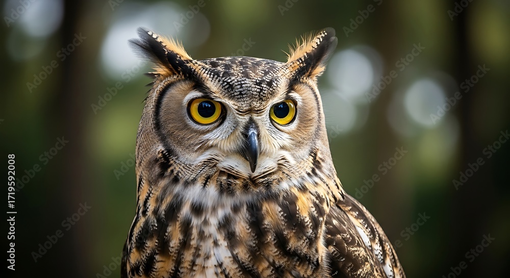 Fototapeta premium Majestic gaze of an Eurasian eagle-owl amidst forest tranquility