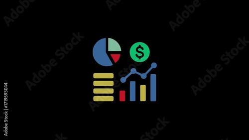 Animated Financial Data Chart Icons Loop Motion Graphic for Business Analytics Growth Statistics Presentation and Corporate Reporting