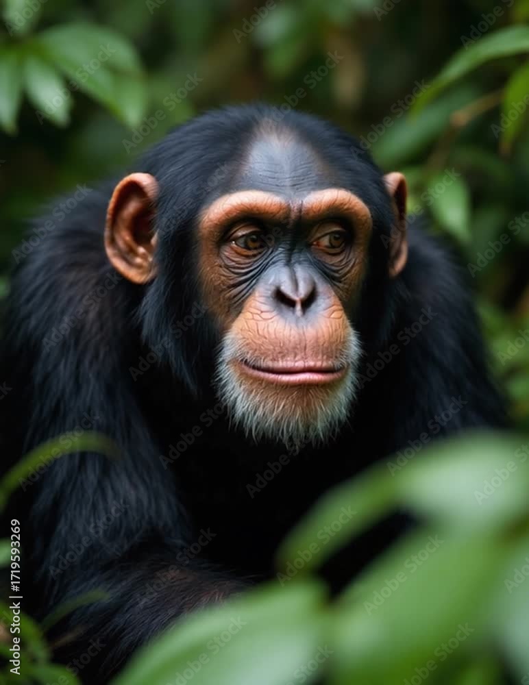 Chimpanzee portrait jungle