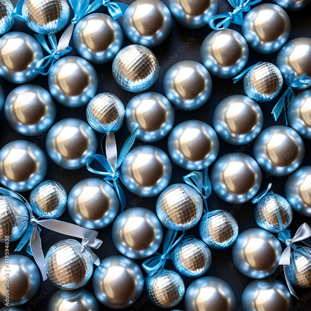 Fototapeta premium Shiny silver-wrapped chocolate candy balls