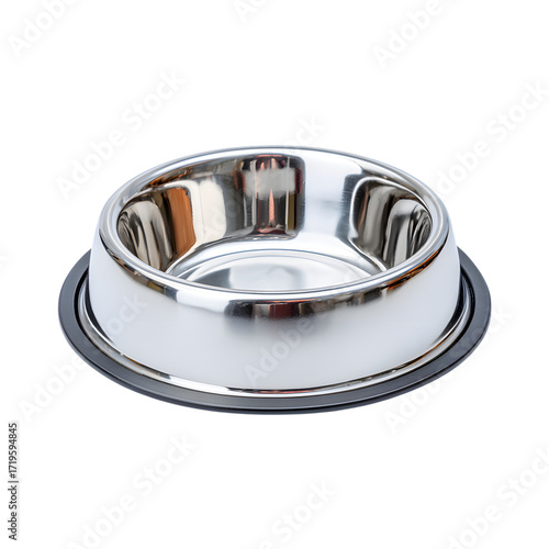 Minimalist Stainless Steel Pet Bowl Isolated On transparent background. Ai Generated Images