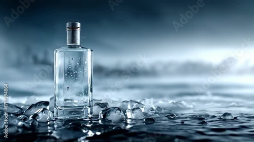 Wallpaper Mural Crystal-clear bottle of premium vodka surrounded by ice on a misty, atmospheric shoreline Torontodigital.ca