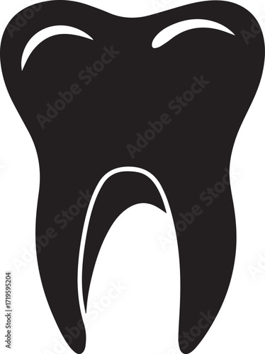 Black molar tooth silhouette vector, black and white silhouette vector illustration