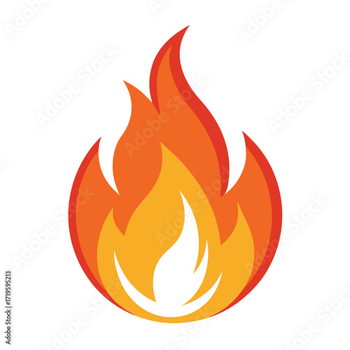 Stylized Fire Flame Illustration with Orange and Yellow Colors on White Background