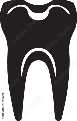 Black molar tooth silhouette vector, black and white silhouette vector illustration