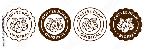 Coffee shop logo. Retro badge coffee bean and leaf branch with mountain natural icon line stamp logo vector design in vintage hipster modern style, premium coffee shop bar brand symbol icon.