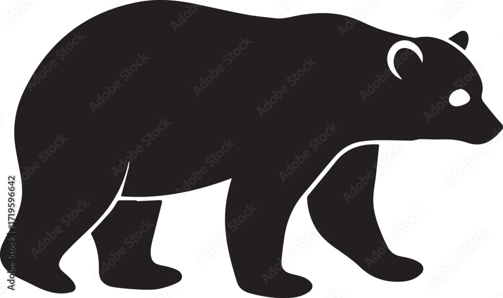 Fototapeta premium Black bear walking profile silhouette vector, black and white silhouette vector illustration