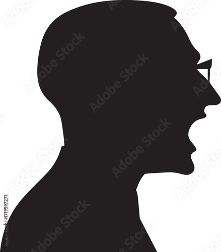 Black man talking, communication silhouette vector, black and white silhouette vector illustration