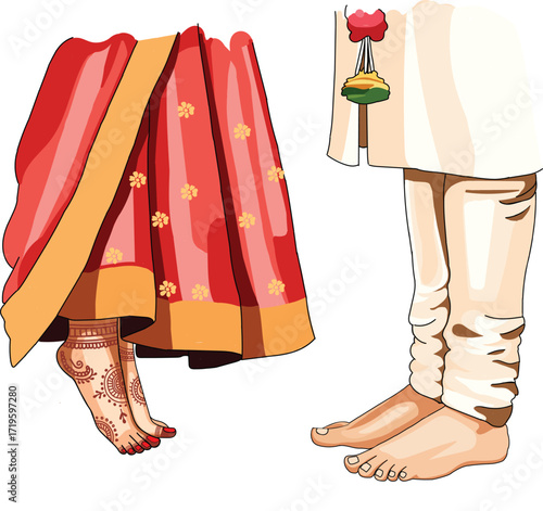 Illustration of Hindu Wedding Couple's Feet 